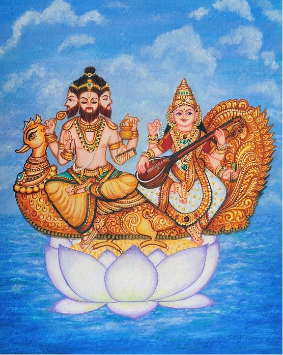 Brahma Saraswathi - acrylic on canvas by SumathiALN