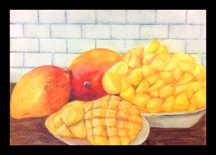 Mangoes - Stilllife using water colour pencils by SumathiALN